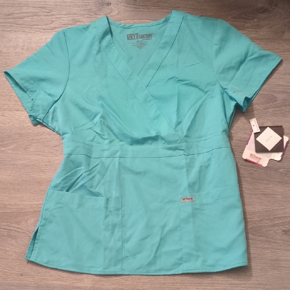 Grey's Anatomy By Barco Aqua Blue Arclux Scrub Top Size Large